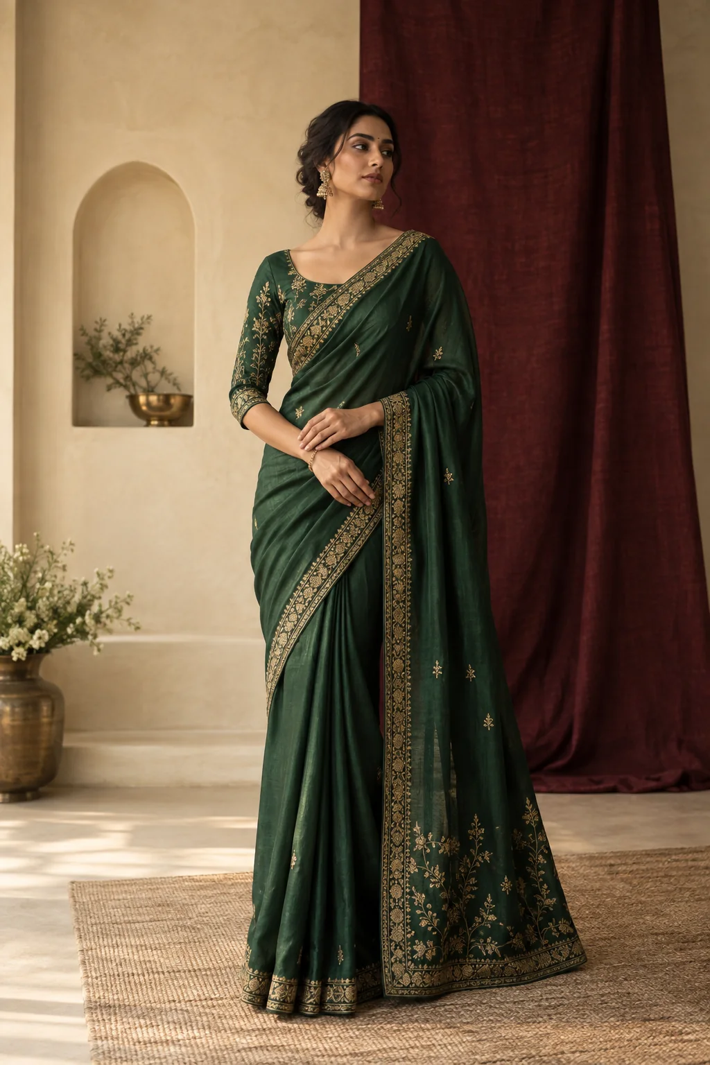 Emerald green drape with gold detailing